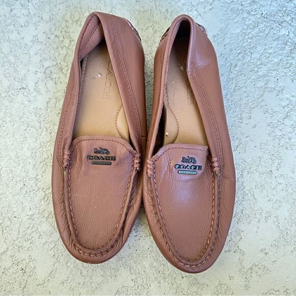 Coach Mary lock up flats loafers caramel brown pebbled leather Sz 6.5 - Picture 5 of 9